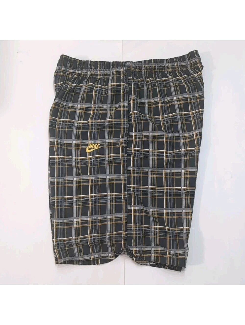 Vintage Nike Board Shorts Gray Plaid Swim Trunks Suit Surf Swoosh Men 32 Bright